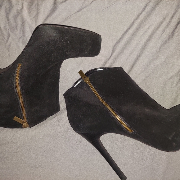 Black Suede Jessica Simpson Pasadena Zip Up Ankle Booties Black Size 7.5 - Picture 1 of 6